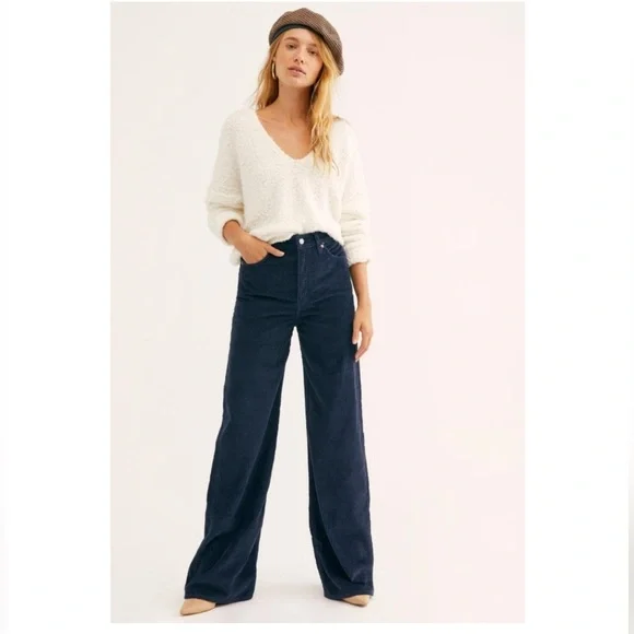Levi s Jeans Mint Condition Levi Ribcage Wide Leg Corduroy Navy Blue Size 25 Poshmark